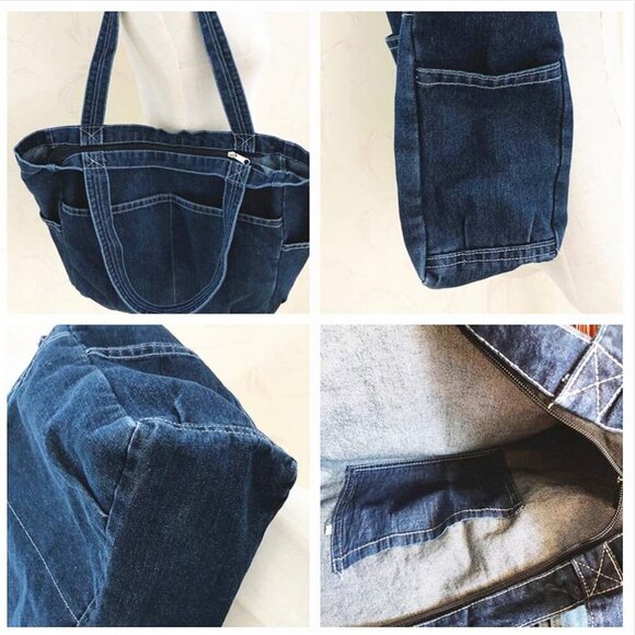 Denim Tote Bag Casual Style Lightweight Classic Retro Travel Shopper Shoulder Ha - Picture 2 of 4